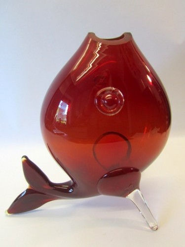 Glas vase rubinrot fisch form - vase,
